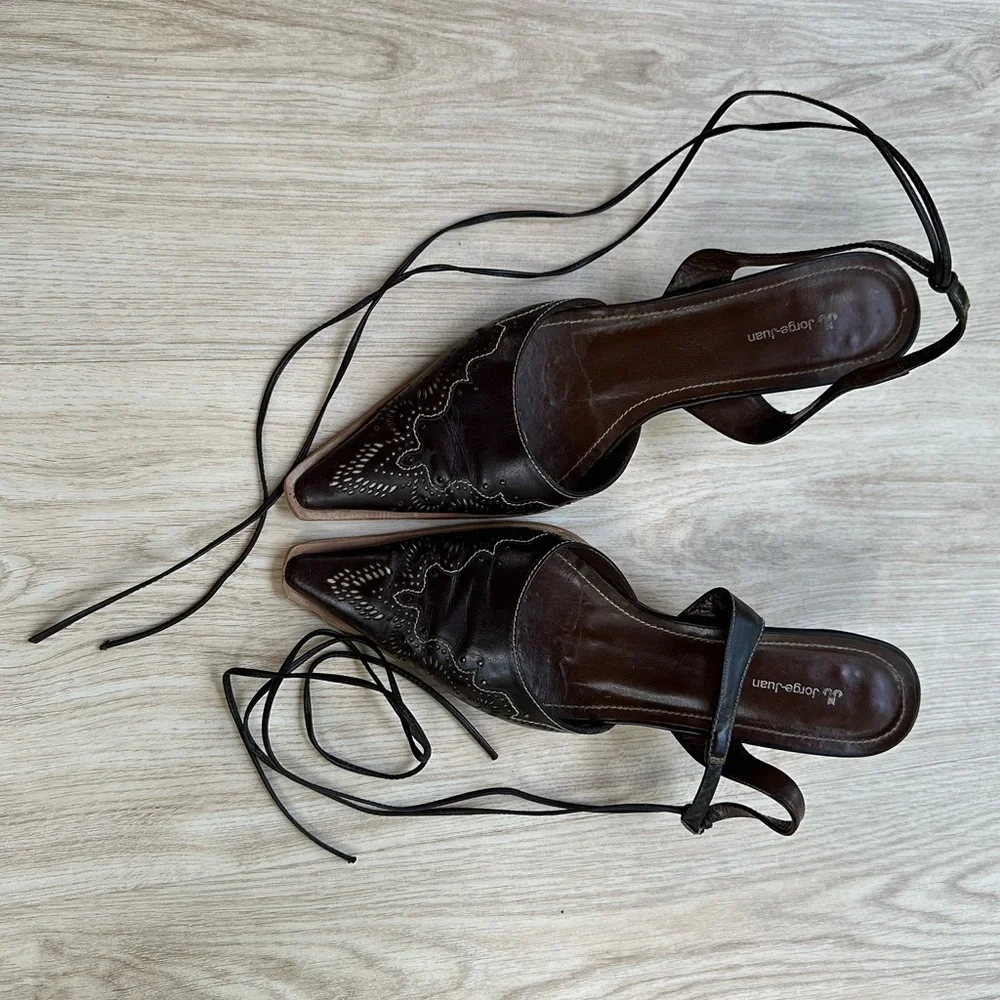 Chocolate Brown Western Sexy Boho Ankle Wrap Sandals by Jorge-Juan ~ 40.5
